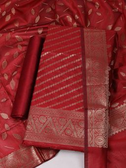 MEENA BAZAAR - Women Maroon Woven Chanderi Unstitched Kurta with Bottom and Dupatta