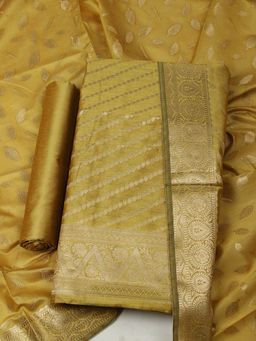 MEENA BAZAAR - Woven Yellow Chanderi Unstitched Kurta with Bottom and Dupatta