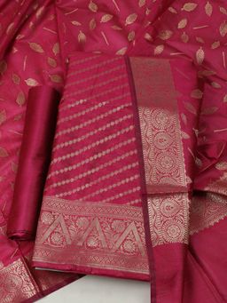 MEENA BAZAAR - Women Pink Woven Chanderi Unstitched Kurta with Bottom and Dupatta