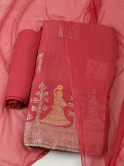 MEENA BAZAAR - Women Woven Pink Chanderi Unstitched Kurta with Bottom and Dupatta