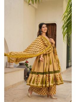 Wedani - Green Printed Anarkali Kurta with Palazzo and Dupatta