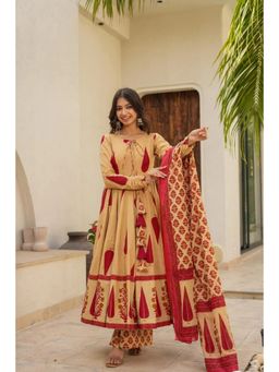 Wedani - Red Printed Anarkali Kurta with Palazzo and Dupatta
