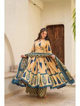 Wedani - Blue Printed Angarkha Kurta with Palazzo and Dupatta