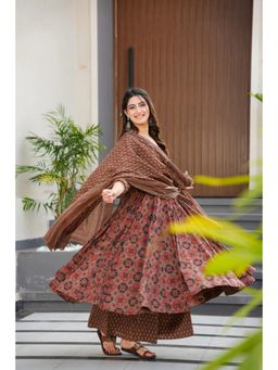 Wedani - Brown Printed Anarkali Kurta with Palazzo and Dupatta