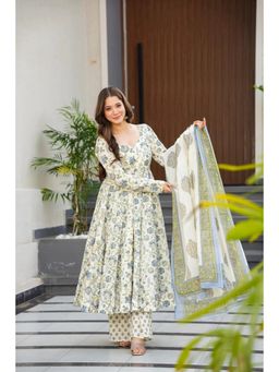 Wedani - Off White Floral Printed Anarkali Kurta with Palazzo and Dupatta