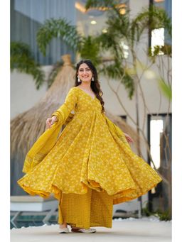 Wedani - Yellow Bandhani Printed Anarkali Kurta with Palazzo and Dupatta