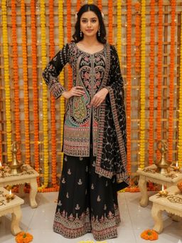 Chhabra 555 - Women Black Georgette Embroidered Kurta with Palazzo and Dupatta
