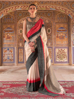 Elora - Black Poly Viscose Silk Stripes Kanjeevaram Zari Saree With Unstitched Blouse