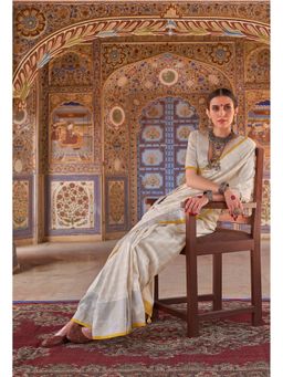 Elora - Yellow Poly Viscose Silk Checks Kanjeevaram Zari Saree With Unstitched Blouse