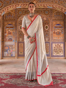 Elora - Red Poly Viscose Silk Checks Kanjeevaram Zari Saree With Unstitched Blouse