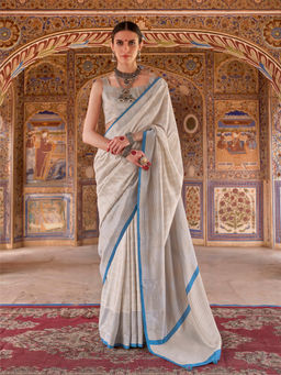 Elora - Blue Poly Viscose Silk Checks Kanjeevaram Zari Saree With Unstitched Blouse