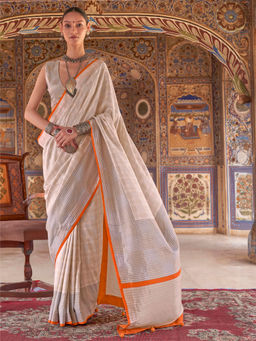 Elora - Orange Poly Viscose Silk Checks Kanjeevaram Zari Saree With Unstitched Blouse