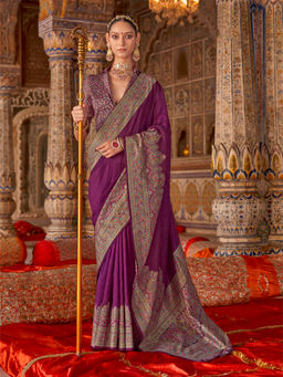 Elora - Purple Banarasi Zari Woven Designer Saree With Unstitched Blouse