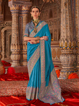 Elora - Sky Blue Banarasi Zari Woven Designer Saree With Unstitched Blouse