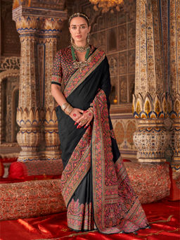 Elora - Black Banarasi Zari Woven Designer Saree With Unstitched Blouse
