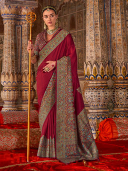 Elora - Maroon Banarasi Zari Woven Designer Saree With Unstitched Blouse