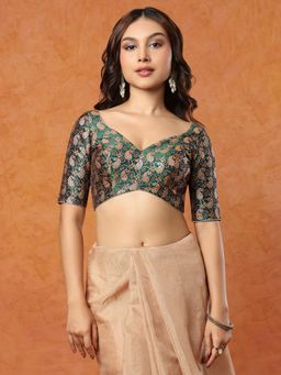 SALWAR STUDIO - Green Brocade Sweetheart Neck Stitched Blouse