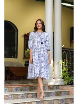 SAVI - White Cotton Printed Designer Dress