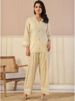 Kasya - Off White Block Printed Pure Cotton Co-Ord Set
