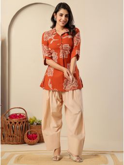 Kasya - Orange Floral Printed Cotton Co-Ord Set