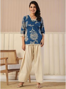 Kasya - Blue Floral Printed Cotton Co-Ord Set