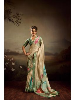 Sedora Couture - Light Green Jacquard Floral Printed Saree with Unstitched Blouse