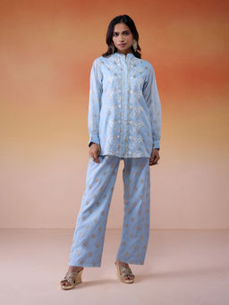 Gajra Gang - Bonjour Baegum Powder Blue Chanderi Embroidered Co-ord GGBBCS02 (Set of 3)