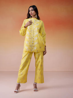 Gajra Gang - Bonjour Baegum Yellow Chanderi Embroidered Co-ord GGBBCS02 (Set of 3)