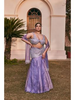 Saanjh by Lea - Urmi Mermaid Hand Embroidered Purple Lehenga with Blouse and Dupatta (Set of 3)