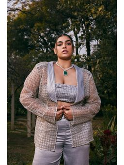 Saanjh by Lea - Safa Grey Shimmer Satin Hand Embroidered Co-Ord (Set of 3)