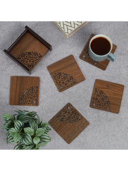 HomeTown - Reversible Dark Wenge Engineered Wood Coaster in Multi-Color (Set of 6)