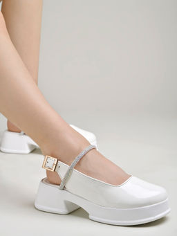 Shoetopia - Round Toe White Heels For Girls