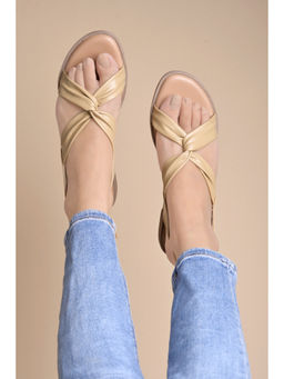 Shoetopia - Cross Strap Beige Flat Sandals For Girls