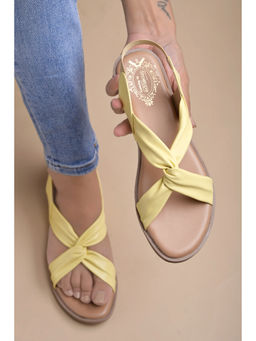 Shoetopia - Cross Strap Yellow Flat Sandals For Girls