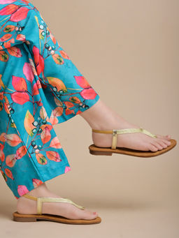 Shoetopia - Metallic Ethnic Golden Flat Sandals For Girls