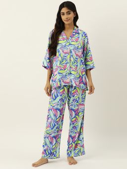 Secret Wish - Floral Blue Night Suit for Women (Set of 2)