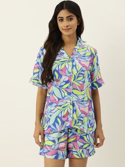 Secret Wish - Floral Blue Night Suit for Women (Set of 2)