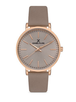 Daniel Klein - Grey Color Leather Strap Watch for Women DK.1.13046-6