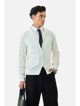 Snitch - White Plain Full Sleeves Regular Casual Sweater