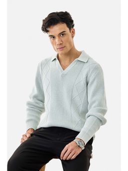 Snitch - Light Green Textured Full Sleeves Regular Casual Sweater