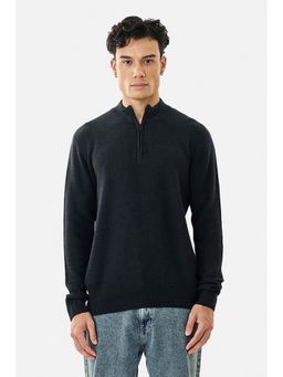 Snitch - Black Textured Full Sleeves Regular Casual Sweater