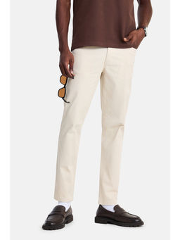 Snitch - Beige Cotton Blend Textured Casual Trouser
