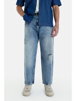 Snitch - Blue Cotton Solid Casual Jeans