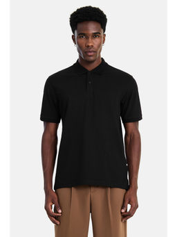 Snitch - Black Cotton Blend Solid Casual Polo T-Shirt