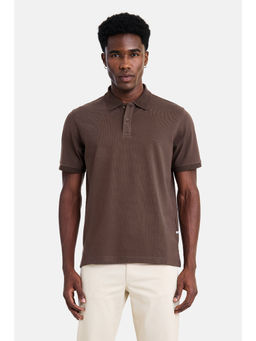Snitch - Brown Cotton Blend Solid Casual Polo T-Shirt