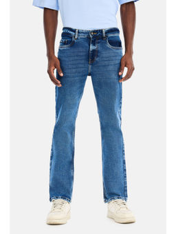 Snitch - Blue Cotton Blend Solid Casual Jeans
