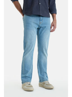 Snitch - Blue Cotton Blend Solid Casual Jeans
