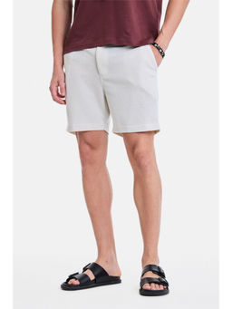 Snitch - Beige Cotton Blend Textured Casual Shorts