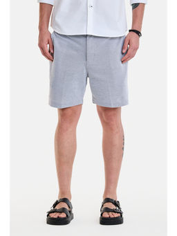 Snitch - Grey Cotton Blend Textured Casual Shorts