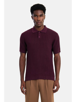 Snitch - Wine Pure Cotton Textured Casual Polo T-Shirt